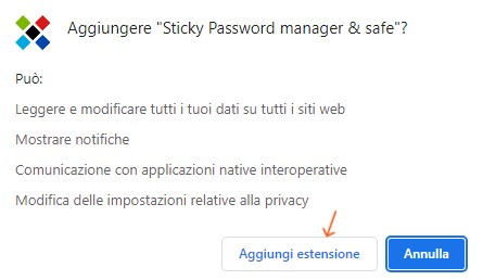 aggiungi estensione sticky password