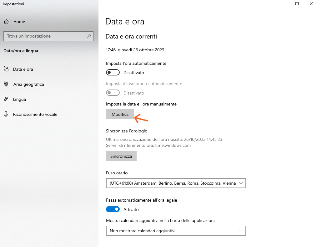 impostazioni fuso orario