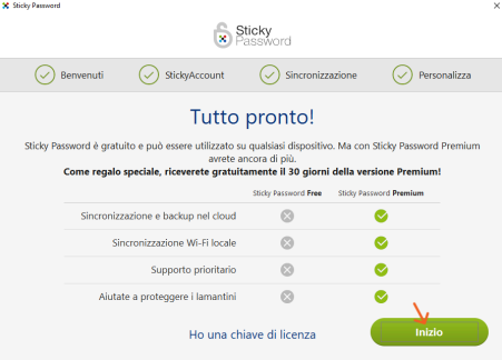 avvia sticky password