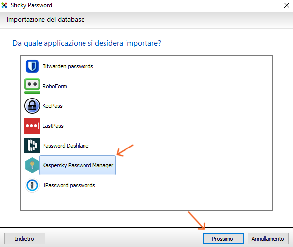 password manager importazione